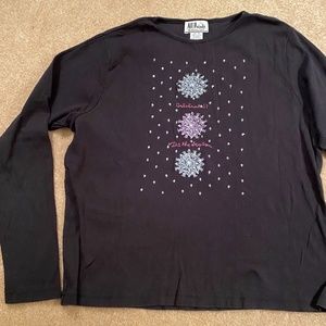 Snowflake black, white, pink holiday long sleeve T-shirt  size M
